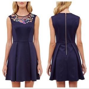 Ted Baker Navy Blue Embroidered Dress XS